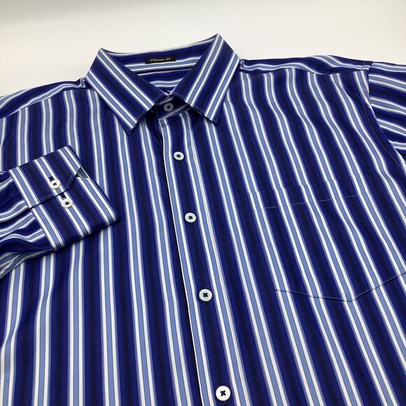 Bugatchi Mens Classic Fit Long Sleeve Button Up Shirt Blue Striped Size XL - Picture 1 of 8